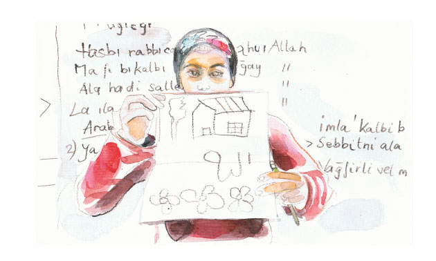 Titelbilder der Süddeutschen Zeitung, Maria Lentzen, ein syrisches Flütlingsmädchen malt ihre Wünsche